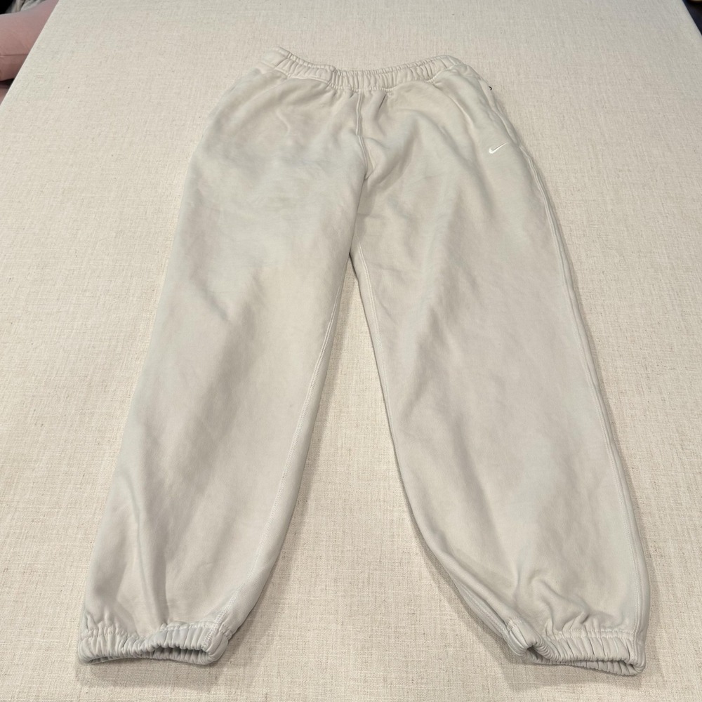 Nike Sweatpants Mens Medium White Fleece Jogger Pants Zip Pocket Heavyweight